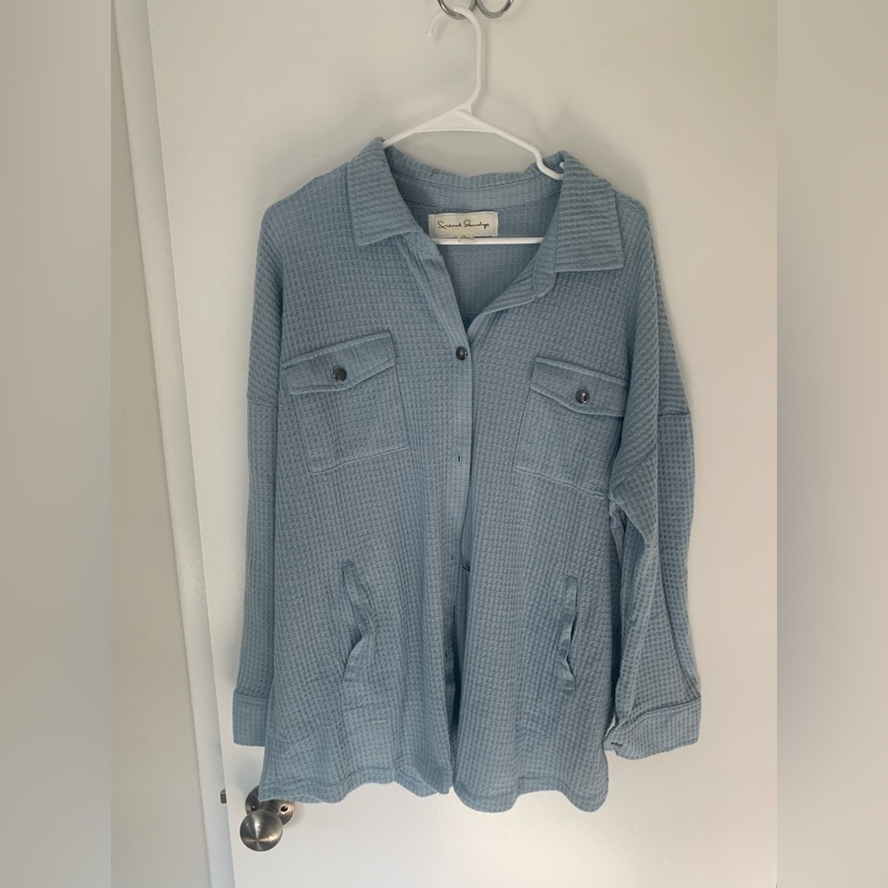 Dusty Blue Button Down Shacket